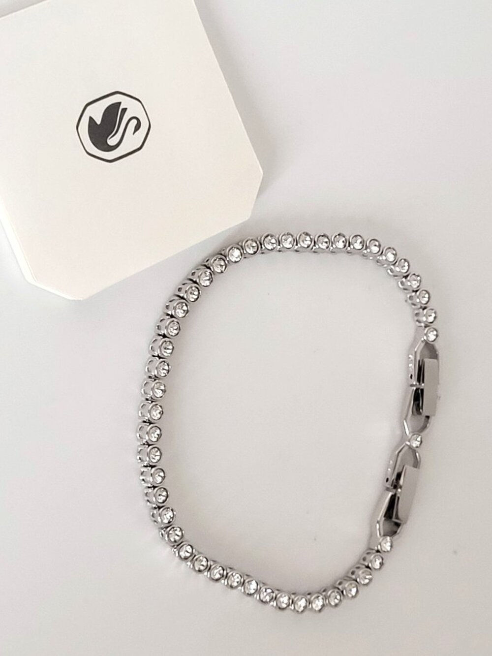 Swarovski Tennis Bracelet Clear Round-cut Crystals Rhodium 7 3/8" NEW